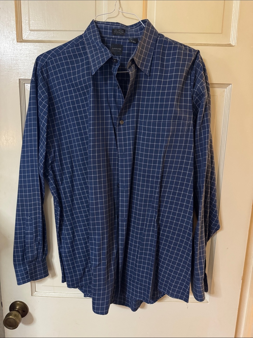 Arrow Men's Navy Blue Windowpane Dress Shirt